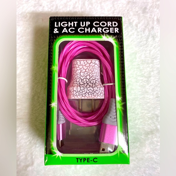 New Pink fast charge 4ft light up cord and light up dual usb wall plug in Type C - Picture 2 of 3